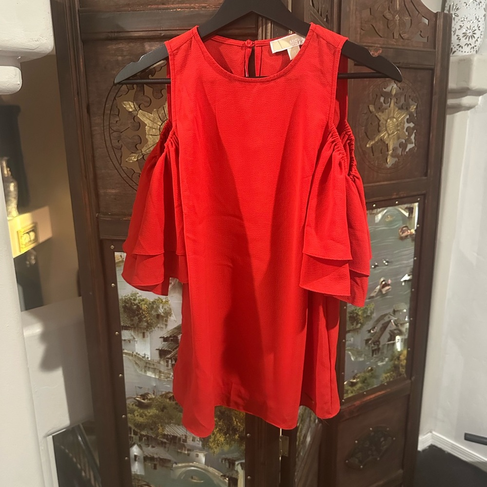 Michael Kors Vibrant Red Cold Shoulder Blouse